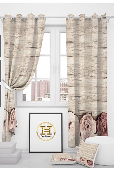 EVSEHOMES Tahta Da Güller Tek Kanat Fon Perde