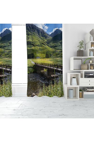 EVSEHOMES Mountain Bridge Scance Digital Printing Single Wing Fon Curtain