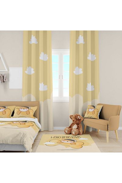 EVSEHOMES Sleeping Dog Children's Room Suit (Fon Curtain - Bed Cover and Pillow - Case)