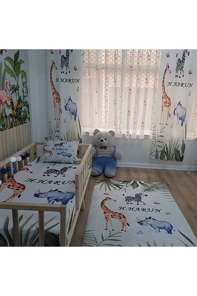 EVSEHOMES Digital Printing Safari Children's Room Single Wing Background Curtain