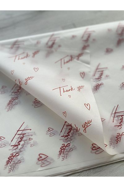 eylülün etiket fabrikası Thank You - Red Printed Pelur Paper / Packaging Paper - 10 Pieces