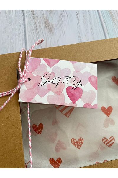eylülün etiket fabrikası Valentine's Day Thank You / Note Card 8.2-5 CmJust For You (WITH HOLE) - 30 Pieces