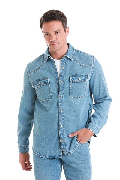 Hatemoğlu Μακρυμάνικο πουκάμισο Comfort 100% Cotton Blue Slim Fit