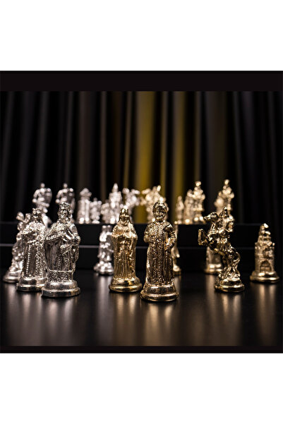 Gift Home Büyük Metal Parlak Osmanlı & Bizans Figürlü Satranç Taşı