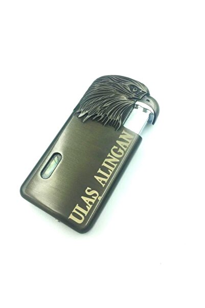 NRDLİFE Hediyelik Kişiye Özel Isim Baskılı Kartal Figürlü Çift Alevli Lüx Çakmak Füme