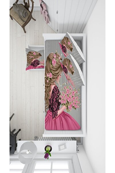 EVSEHOMES Girl Holding Bunches Bedspread and Pillowcase E5017