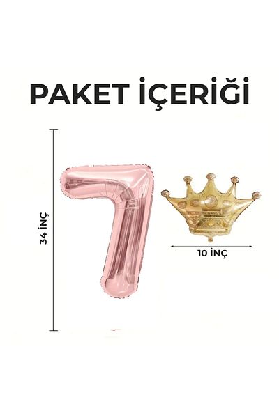 Konsept Sepeti Σετ γενεθλίων 7 ετών Rose Gold - King Crown με μπαλόνια και δώρο κεφαλόδεσμο