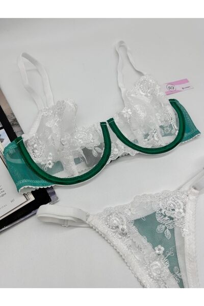 eleos Yeşil Nakış Işlemeli Iç Çamaşırı Takımı