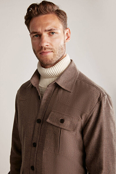 Hemington Tobacco Color Pure Cotton Shirt with Pocket Detail