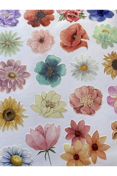 eylülün etiket fabrikası New Spring Flowers Themed - Opaque Sticker Set with Watercolor Effect - (2 Sets / 40 pcs Stickers)