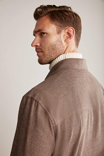 Hemington Tobacco Color Pure Cotton Shirt with Pocket Detail