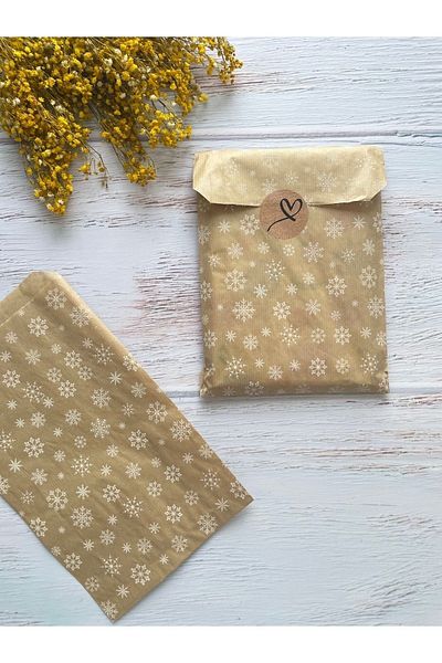 eylülün etiket fabrikası Snowflake Kraft Envelope Package - Gift Package - 11x20 cm. 40 Pieces