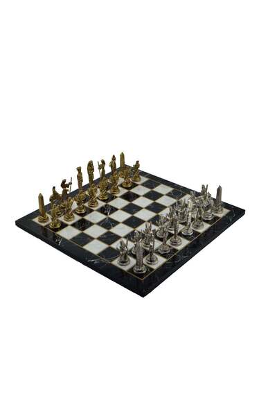 Gift Home Gifthome Metal Satranç Takımı Büyük Mısır Parlak Taş Ve Düz Mermer Desenli Satranç Tahtası