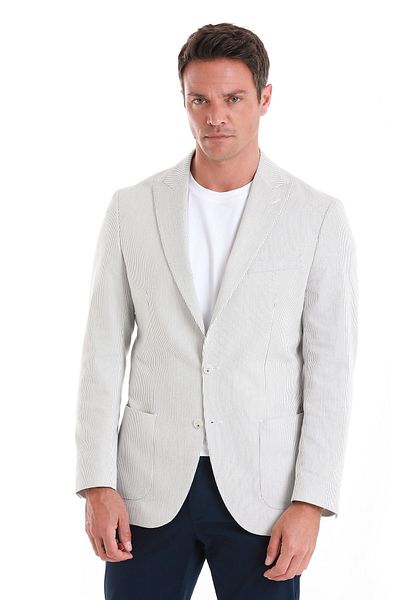 Hatemoğlu Slim Fit Λευκό ριγέ με μυτερό γιακά casual μπουφάν