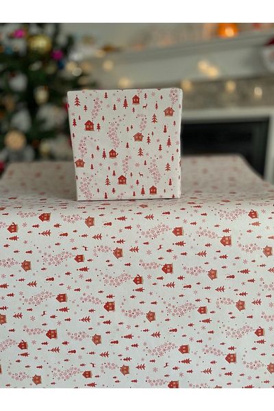 eylülün etiket fabrikası Gift Wrapping Paper - 5 M. Red Pattern with White Background - New Year Christmas New Year Wrapping Paper