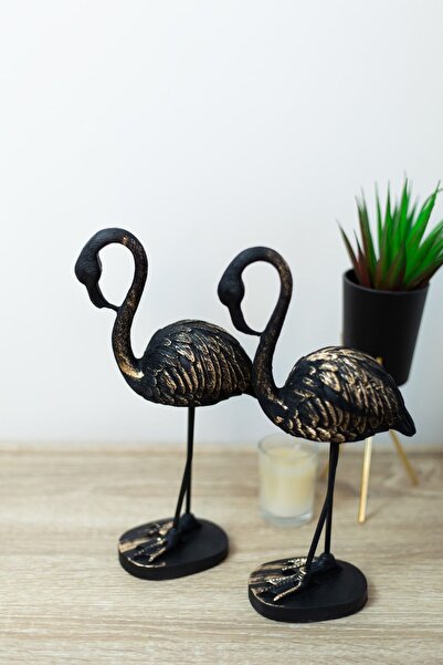 Gloriys Home & Decor Polyester 2'li Siyah Flamingo Dekoratif Hediyelik Eşya B...