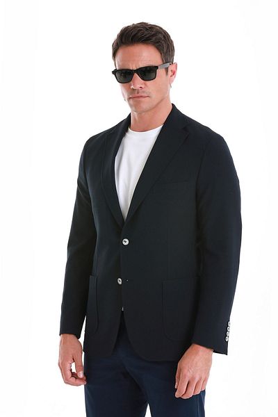 Hatemoğlu Navy Blue Slim Fit Casual Jacket - Plain Mono Collar