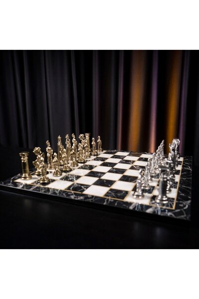 Gift Home Battal Boy Metal Ingiliz Satranç Takımı Parlak Ve Katlanır Mermer D...