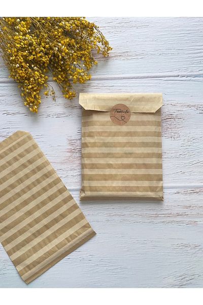 eylülün etiket fabrikası Gold Striped Kraft Envelope Package - Gift Package - 18x30 cm. 10 units