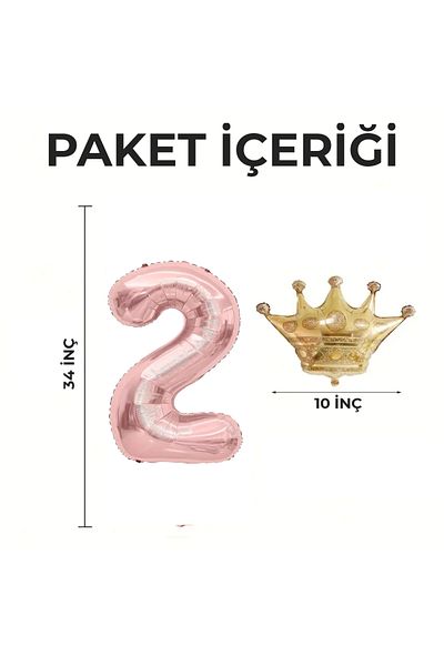 Konsept Sepeti Σετ γενεθλίων 2 ετών Rose Gold - King Crown με μπαλόνια και δώρο κεφαλόδεσμο
