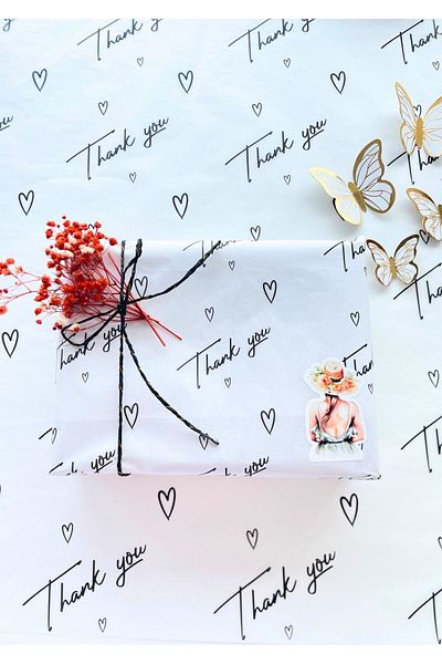 eylülün etiket fabrikası Thank You - Black Printed Pelur Paper / Packaging Paper - 50 Pieces