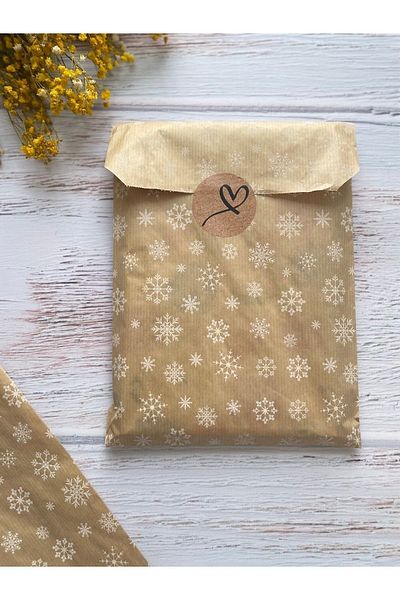 eylülün etiket fabrikası Snowflake Kraft Envelope Package - Gift Package - 11x20 cm. 40 Pieces
