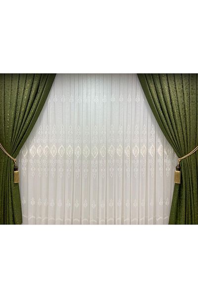 NİVEMESHOME Background Embroidered 1/3 Tight Pleated Tulle Curtain