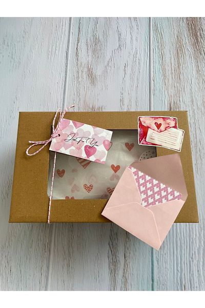 eylülün etiket fabrikası Valentine's Day Packing Set / Perforated Label, Card and Pink Envelope Set - 20 pieces each