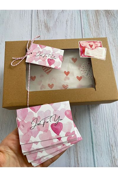 eylülün etiket fabrikası Valentine's Day Thank You / Note Card 8.2-5 CmJust For You (WITH HOLE) - 30 Pieces