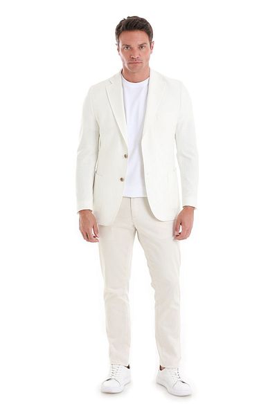 Hatemoğlu Ecru Slim Fit Casual Mono Collar Jacket