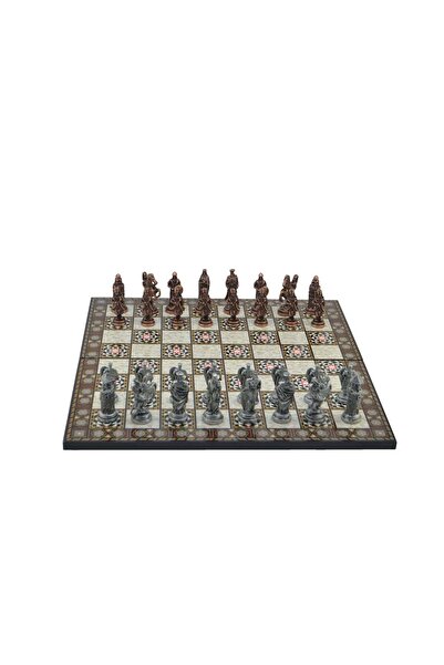 Gift Home Gifthome Metal Satranç Takımı Battal Ispanyol Antik Sedef Desenli Satranç Tahtası