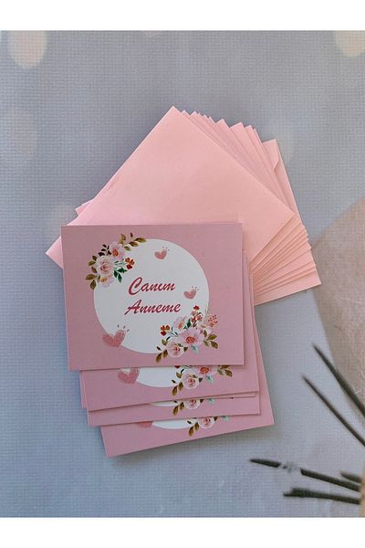 eylülün etiket fabrikası Mother's Day Themed Note-Thank-To My Dear Mother Envelope Card and Pink Envelope / 30 Pieces of Envelopes and Cards
