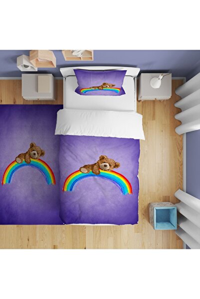 EVSEHOMES Imprimare digitală Curcubeu Ursuleț Set Fundal Cortina - Cuvertură ...