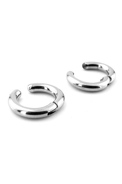 Solfera Men's Hoop Earrings - Silver Color, Stainless Steel, Compression Clamp Er097
