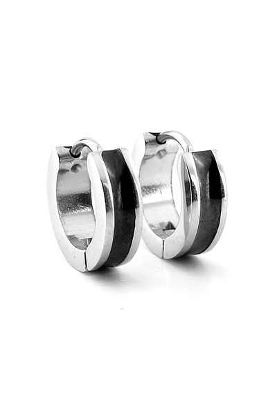 Solfera 13mm Diameter Stainless Steel Hoop - Black Corrugated Double Color Men's Earrings ER101