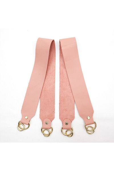 Prestij Boncuk Pair of Powder Leather Bag Handles with Gold Color Spring Rings