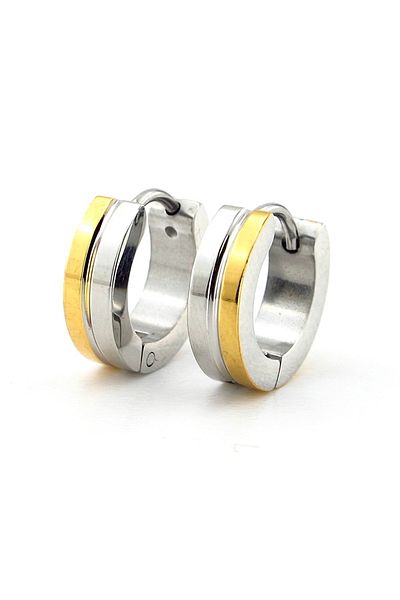 Solfera 13mm Diameter Stainless Steel Men's Earrings - Yellow Silver Double Color ER108