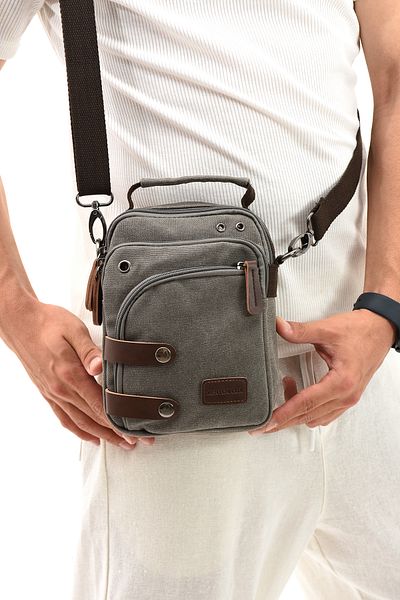 By Hakan Eba-8681 Canvas Bag with Strap - Shoulder and Messenger Bag, Gray