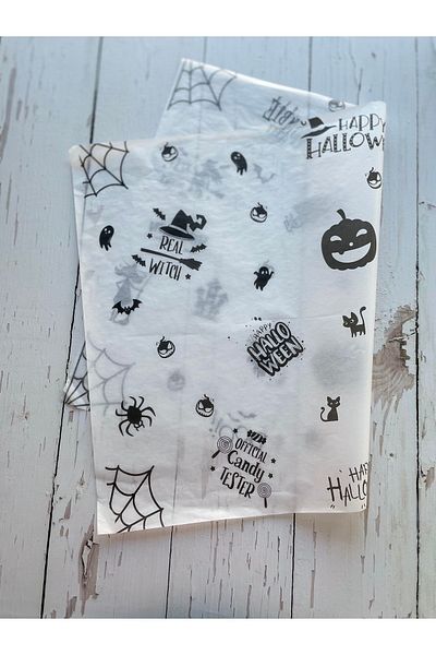 eylülün etiket fabrikası Halloween - Black Printed Plush Paper / Wrapping Paper - 100 Pieces