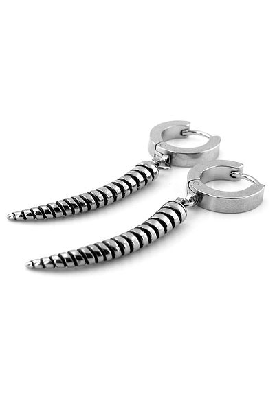 Solfera Men's Unisex Earrings - Stainless Surgical Steel Hoop, Horn Dangle - ER115