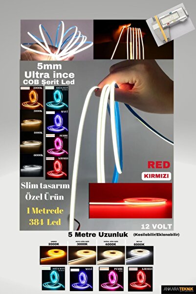 ankarateknik Ultra Ince 5mm. Kalınlık Cob Şerit Led Neon Gibi Yanar. 1 Metred...