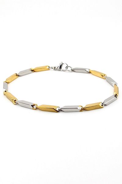 Solfera Men's Bracelet - Yellow, White, Bar, Double Color Stainless Steel BL180