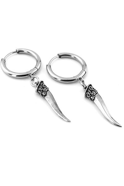 Solfera Unisex Men's Earrings - Wolf Tooth, Stainless Surgical Steel Hoop, ER114
