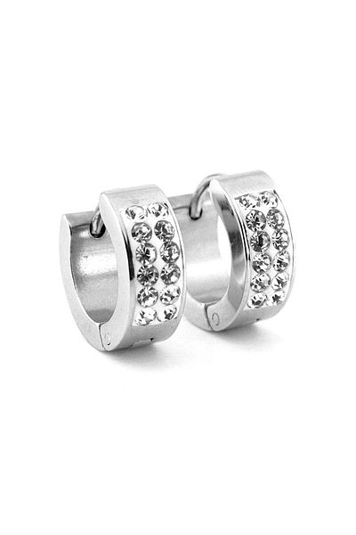 Solfera Unisex Men's Earrings - Double Row Zircon Stone, Silver Color, Steel Ring ER110