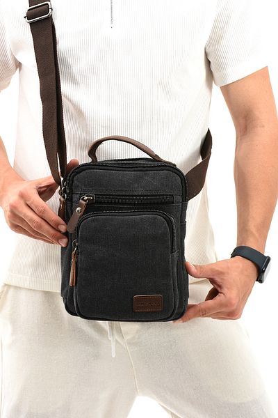 By Hakan Eba-6250 Black Canvas Shoulder Bag - Messenger Bag with Strap