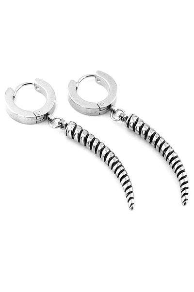 Solfera Men's Unisex Earrings - Stainless Surgical Steel Hoop, Horn Dangle - ER115