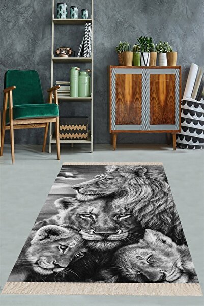 on the clouds Aslan Portre Hayvan Desenli Dijital Baskı Yıkanabilir Kaymaz Ta...