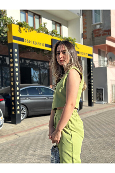 TUĞÇE ŞEN BUTİK SU YEŞİLİ YELEKLİ TAKIM