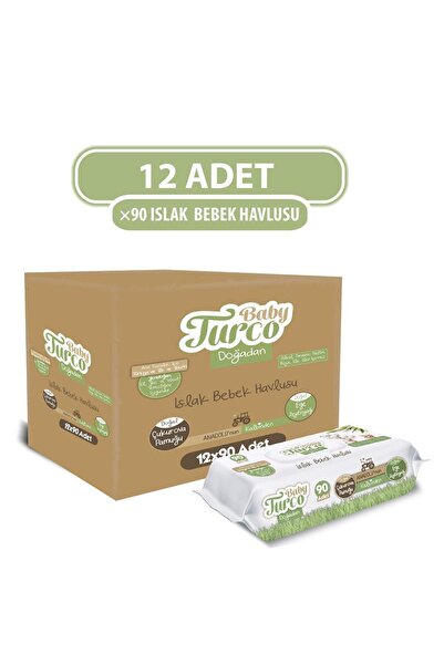 Baby Turco Doğadan Yenidoğan Islak Bebek Havlusu 12x90 Yaprak