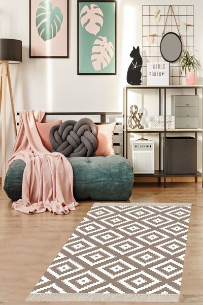 on the clouds Geometrik Baklava Dilimi Karo Desenli Dijital Baskı Yıkanabilir...